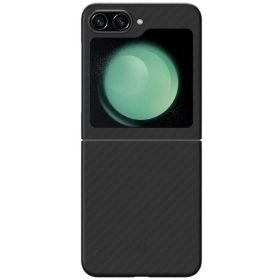   Samsung Galaxy Z Flip5 SM-F731B, Műanyag hátlap védőtok, közepesen ütésálló, ultravékony, Aramid bevonat, karbon minta, Spigen Airskin Pro, fekete