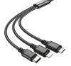 USB töltő- és adatkábel 3in1, USB Type-C, Lightning, microUSB, 100 cm, 2000 mA, gyorstöltés, cipőfűző minta, Hoco X76 Super, fekete