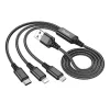 USB töltő- és adatkábel 3in1, USB Type-C, Lightning, microUSB, 100 cm, 2000 mA, gyorstöltés, cipőfűző minta, Hoco X76 Super, fekete