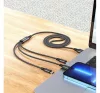 USB töltő- és adatkábel 3in1, USB Type-C, Lightning, microUSB, 100 cm, 2000 mA, gyorstöltés, cipőfűző minta, Hoco X76 Super, fekete