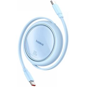   USB Type-C töltő- és adatkábel, USB Type-C, 100 cm, 100W, gyorstöltés, PD, lapos, feltekerhető, Baseus Free2Draw, világoskék