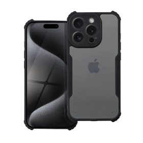   Apple iPhone 14 Pro, Szilikon tok, közepesen ütésálló, légpárnás sarok, akril hátlap, Anti-Drop Case, átlátszó/fekete