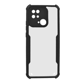   Xiaomi Redmi 10C, Szilikon tok, közepesen ütésálló, légpárnás sarok, akril hátlap, Anti-Drop Case, átlátszó/fekete