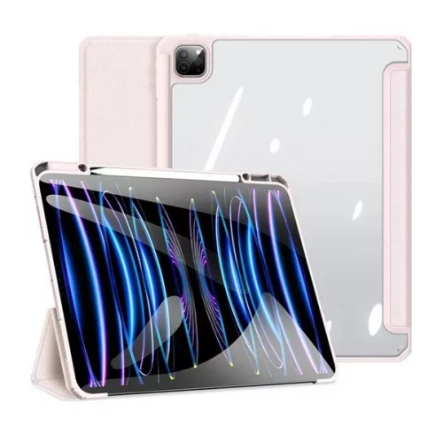 Apple iPad Pro 13 (2024 / 2025), mappa tok, Smart Case, légpárnás sarok, közepesen ütésálló, érintőceruza tartó, átlátszó hátlap, Dux Ducis Toby, rózsaszín