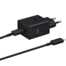   Hálózati töltő adapter, 45W, USB Type-C aljzat, USB Type-C - USB Type-C kábellel, PD, PDO / PPS, gyorstöltés, Samsung, fekete, gyári