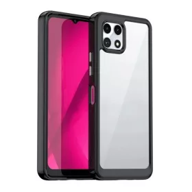   Telekom T Phone 2 5G, Műanyag hátlap védőtok + szilikon keret, közepesen ütésálló, átlátszó hátlap, fekete