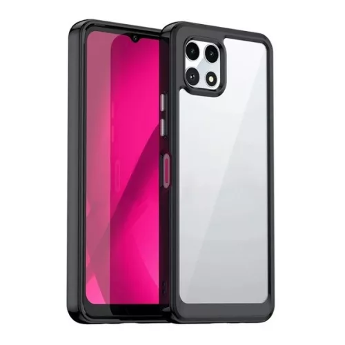 Telekom T Phone 2 5G, Műanyag hátlap védőtok + szilikon keret, közepesen ütésálló, átlátszó hátlap, fekete