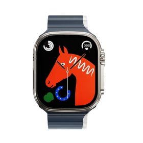   Apple Watch 4-6, SE, SE (2022), SE (2025) (42 / 44 mm) / Watch 7-9 (45 mm) / Watch 10-11 (46 mm) / Watch Ultra 1-3 (49 mm), szilikon pótszíj, mágneses zár, kétszínű, 3D minta, Hoco AS10-112, sötétszürke/kék