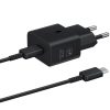 Hálózati töltő adapter, 25W, USB Type-C aljzat, USB Type-C - USB Type-C kábellel, PD, PDO / PPS, GaN, gyorstöltés, Samsung, fekete, gyári