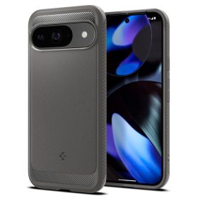   Google Pixel 9 / 9 Pro, Szilikon tok, Spigen Rugged Armor, karbon minta, szürke