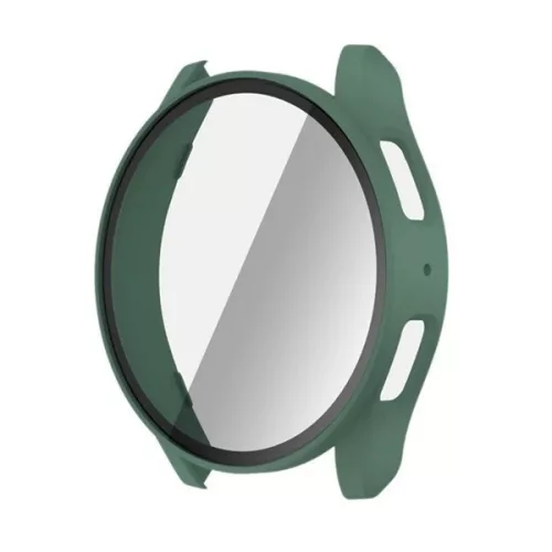 Samsung Galaxy Watch 7 (44 mm) SM-L310 / L315, Műanyag védőkeret, kijelzővédő üveggel, közepesen ütésálló, szíj nélkül, sötétzöld