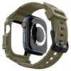 Apple Watch 10-11 (46 mm), Szilikon védőkeret, ütésálló, szíjjal, Spigen Rugged Armor Pro, sötétzöld
