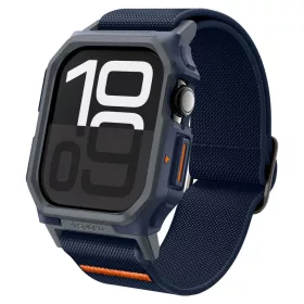   Apple Watch 10-11 (46 mm), textíl pótszíj, szilikon keret, közepesen ütésálló, Spigen Lite Fite Pro, sötétkék