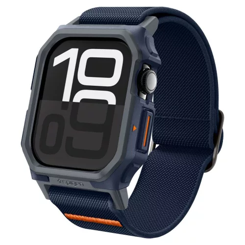 Apple Watch 10-11 (46 mm), textíl pótszíj, szilikon keret, közepesen ütésálló, Spigen Lite Fite Pro, sötétkék