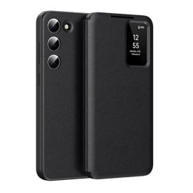   Samsung Galaxy S23 SM-S911, Oldalra nyíló tok, hívás mutatóval, kártyatartóval, Smart View Cover, fekete