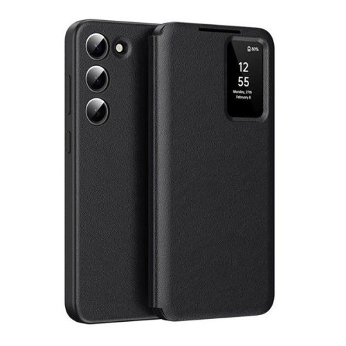 Samsung Galaxy S23 SM-S911, Oldalra nyíló tok, hívás mutatóval, kártyatartóval, Smart View Cover, fekete