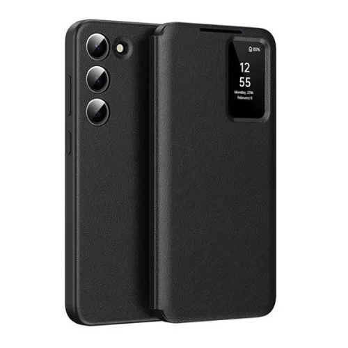 Samsung Galaxy S24 Plus SM-S926, Oldalra nyíló tok, hívás mutatóval, kártyatartóval, Smart View Cover, fekete
