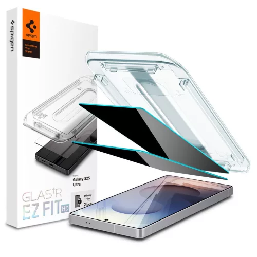 Samsung Galaxy S25 Ultra SM-S938, Kijelzővédő fólia, ütésálló fólia (az íves részre is!), Tempered Glass (edzett üveg), Spigen Ez Fit HD Privacy, Clear, 2 db / csomag