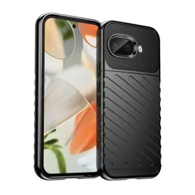   Google Pixel 9a, Szilikon tok, közepesen ütésálló, domború csíkos minta, fekete