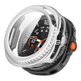   Samsung Galaxy Watch 8 Classic (46 mm) SM-L500 / L505, Műanyag védőkeret, kijelzővédő üveggel, közepesen ütésálló, szíj nélkül, ezüst