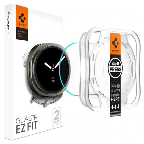 Samsung Galaxy Watch 8 (44 mm) SM-L330 / L335, Kijelzővédő fólia, ütésálló fólia (az íves részre is!), Tempered Glass (edzett üveg), Spigen Ez Fit, Clear, 2 db / csomag