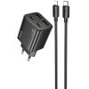 Hálózati töltő adapter, 30W, 2 x USB aljzat, 2 x USB Type-C aljzat, USB Type-C - Lightning kábellel, gyorstöltés, PD, GaN, QC 3.0, Hoco N56 Fundador, fekete