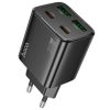 Hálózati töltő adapter, 30W, 2 x USB aljzat, 2 x USB Type-C aljzat, USB Type-C - Lightning kábellel, gyorstöltés, PD, GaN, QC 3.0, Hoco N56 Fundador, fekete