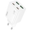 Hálózati töltő adapter, 30W, 2 x USB aljzat, 2 x USB Type-C aljzat, USB Type-C - USB Type-C kábellel, gyorstöltés, PD, GaN, QC 3.0, Hoco N56 Fundador, fehér