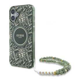   Guess IML Flowers Allover Electro iPhone 16 Plus kemény hátlap tok pánttal, zöld GUHMP16LHCPOFPH