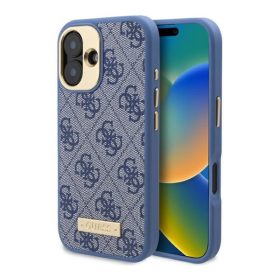   Guess 4G Logo Plate iPhone 16 Plus MagSafe kemény hátlap tok, kék GUHMP16MU4GPRB