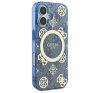 Guess IML Peony On 4G Background iPhone 16 MagSafe kemény hátlap tok, kék GUHMP16SH4PYEEB