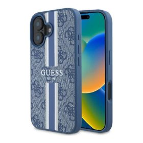   Guess 4G Printed Stripes iPhone 16 MagSafe kemény hátlap tok, kék GUHMP16SP4RPSB