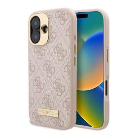   Guess 4G Logo Plate iPhone 16 MagSafe kemény hátlap tok, rózsaszín GUHMP16SU4GPRB