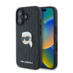   Karl Lagerfeld Monogram Karl Head Pin iPhone 16 kemény hátlap tok, fekete  KLHCP16SPGKLKIPK