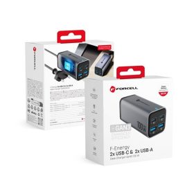   Forcell F-Energy GaN III VT-49 2xUSB-C + 2xUSB-A asztali töltő, PD, QC4.0, SFC2.0, 5A, 100W, szürke