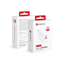   Forcell F-Energy TFK-TC-30WPD USB-C + USB-A töltő adapter, PD, QC4.0, 3A, 30W, fehér