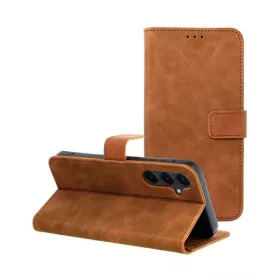   Tender Book Samsung Galaxy A55 5G flip/oldalra nyíló műbőr tok kártyatartó résszel, barna
