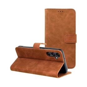   Tender Book Samsung Galaxy A05s flip/oldalra nyíló műbőr tok kártyatartó résszel, barna