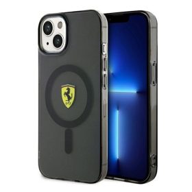   Ferrari Translucent iPhone 14 / 15 / 13 MagSafe kompatibilis kemény hátlap tok, fekete-átlátszó FEHMP14SURKK
