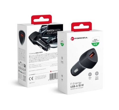 FORCELL F-ENERGY CC50-1A autós töltő USB-A QC3.0, 3A, 18W, carbon fekete