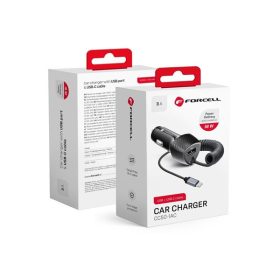   FORCELL F-ENERGY CC50-1AC USB-A autós töltő USB-C kábellel, PD QC3.0, 3A, 38W, carbon fekete