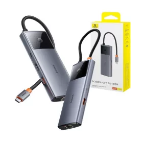   Baseus Metal Gleam II Series 6 az 1-ben hub USB-C, 3x USB-A 3.0, HDMI, USB-C PD, Ethernet RJ45, ezüst