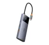 Baseus Metal Gleam II Series 6 az 1-ben hub USB-C, 3x USB-A 3.0, HDMI, USB-C PD, Ethernet RJ45, ezüst