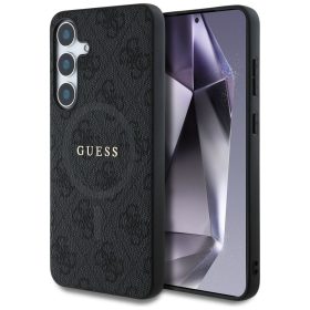   Guess Leather 4G Colored Ring Classic Logo MagSafe Samsung Galaxy S25+ kemény hátlap tok, fekete