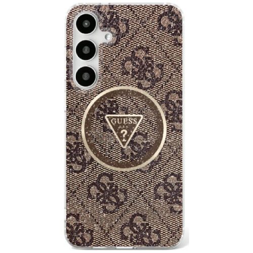 Guess 4G Glitter Triangle Buttons Samsung Galaxy S25 MagSafe kemény hátlap tok, barna