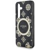Guess 4G Background Gold Electroplated Peony Pattern Samsung Galaxy S25 MagSafe kemény hátlap tok, fekete