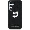 Karl Lagerfeld Leather Monogram Pin Logo Choupette Head Samsung Galaxy S25 kemény hátlap tok, fekete