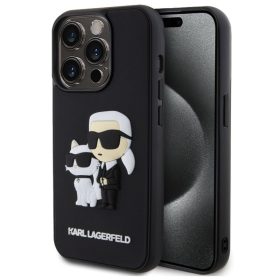   Karl Lagerfeld 3D Rubber Karl and Choupette Apple iPhone 15 Pro hátlap tok, fekete