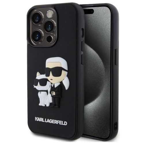 Karl Lagerfeld 3D Rubber Karl and Choupette Apple iPhone 15 Pro hátlap tok, fekete