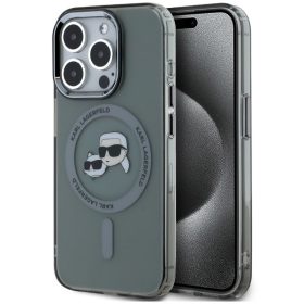   Karl Lagerfeld IML Karl & Choupette Metal Frame iPhone 15 Pro Max MagSafe tok, fekete